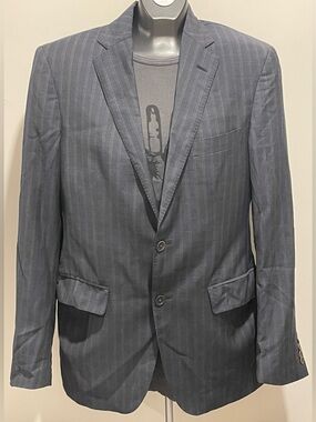 Etro Milano Navy & Gray Pinstripe Two-Button Blazer